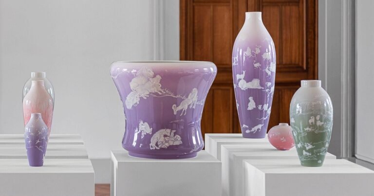 yang jiechang depicts the prevalence of nature on a collection of embossed vases
