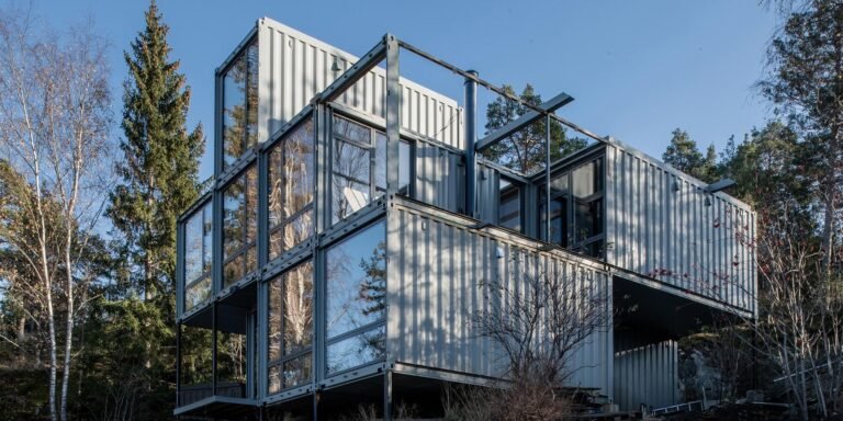 måns tham stacks eight transport containers to construct a non-public residence in sweden