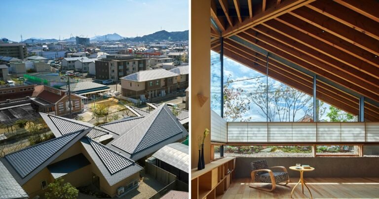 UID architects’ japanese butterfly home takes form as a cluster of folding rooftops