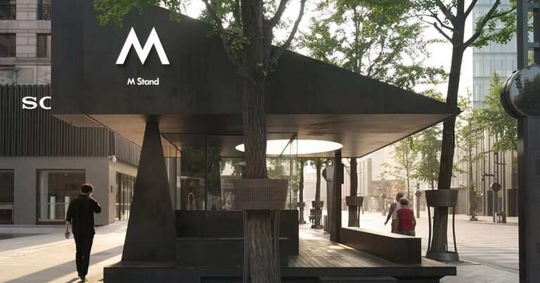 triangular volumes characterize this café pavilion in hangzhou, china
