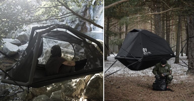 exod’s monolith is a one-person hanging inflatable tent