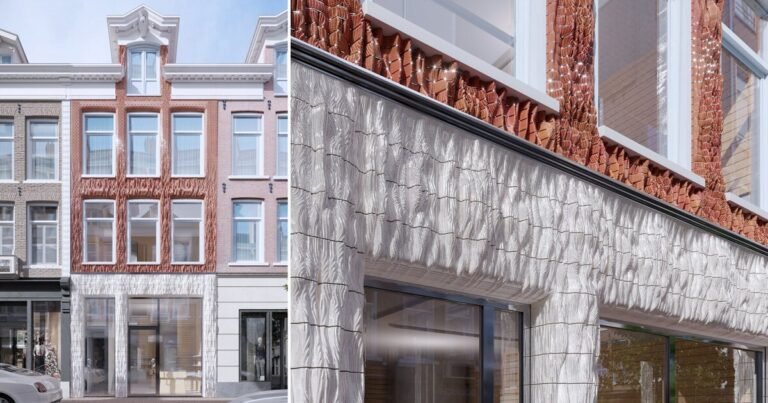 studio RAP 3D prints ceramic tiles and purple bricks for amsterdam boutique facade