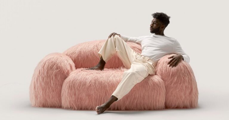 vladimir naumov designs dreamy pink ‘yeti’ couch for MISSANA LAB