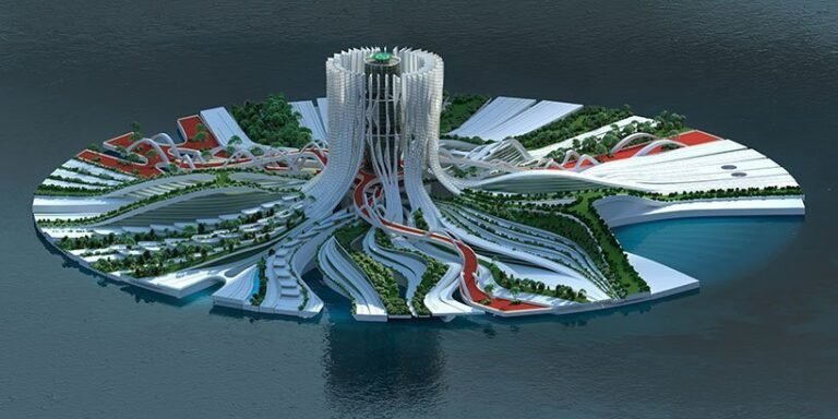 impressed by flags and water lilies, mohsen laei’s island proposal responds to sea stage rise
