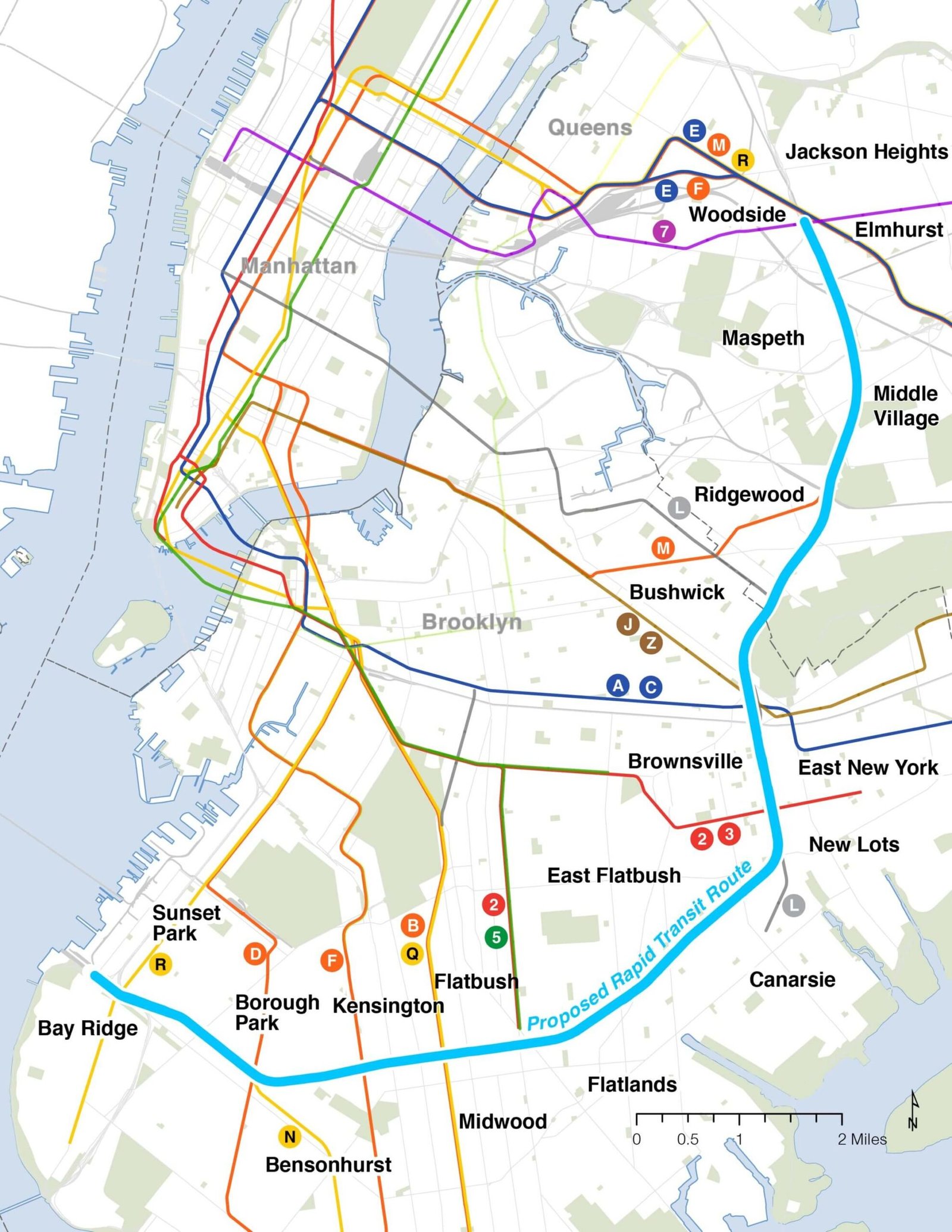 خريطة لطريق Interborough Express عبر بروكلين والملكات