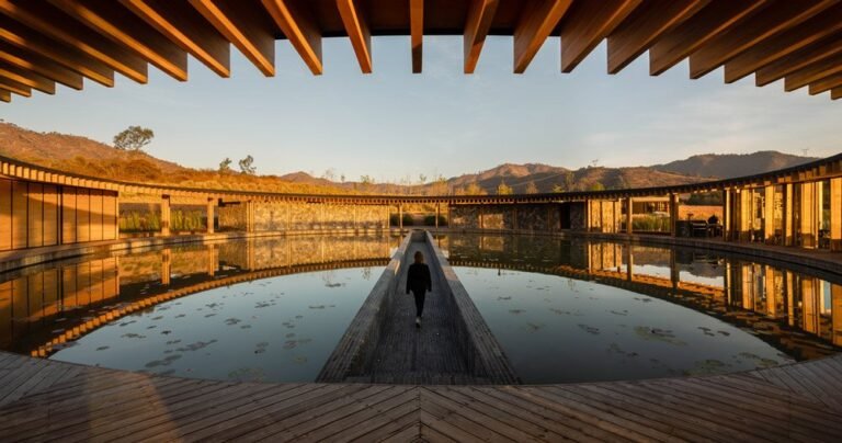 sordo madaleno arquitectos’ valle san nicolás clubhouse floats atop a lake in mexico