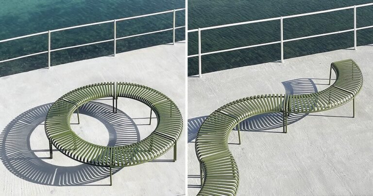 ronan & erwan bouroullec craft meandering, modular park bench for ‘palissade’ collection