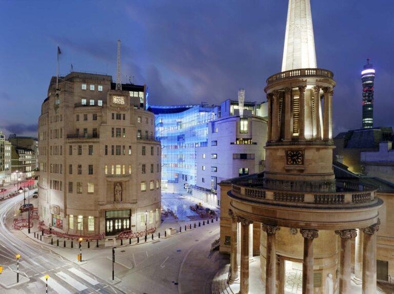 View north up Portland Place showing the John Peel Wing behind All Souls Church - © MJP Architects, Sheppard Robson Architects