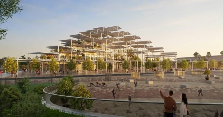 cascading solar canopies cover BIG-designed research center in seville