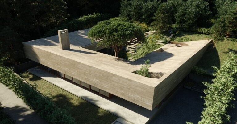 Central patio invites the surrounding nature inside OODA’s Casa CM in Portugal