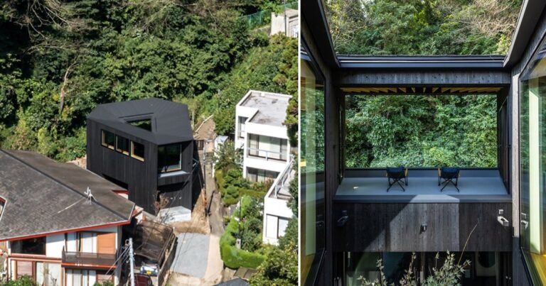 FUDO architects tops yamanone no ie house in japan with origami-like metal roof