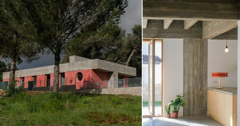 pink ‘untitled’ concrete house unfolds in the portuguese landscape