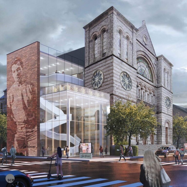 A glass extension transforms a Massachusetts church into a performance venue honoring Jack Kerouac