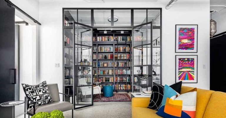 A Glass-Enclosed Library And Home Office Creates A Separate Space Inside This Apartment