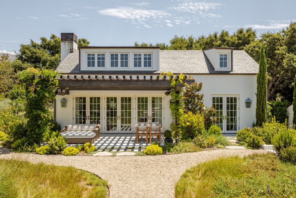 Guesthouse with french doors outdoor lounge seating pergola