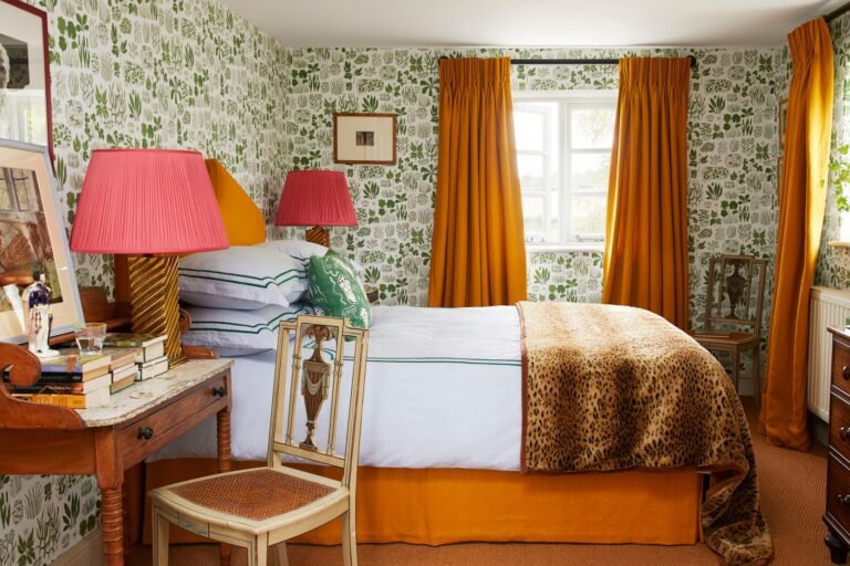 A botanicalinspired Josef Frank wallpaper for Svenskt Tenn wraps Luke Edward Hall and Duncan Campbells bedroom in the...