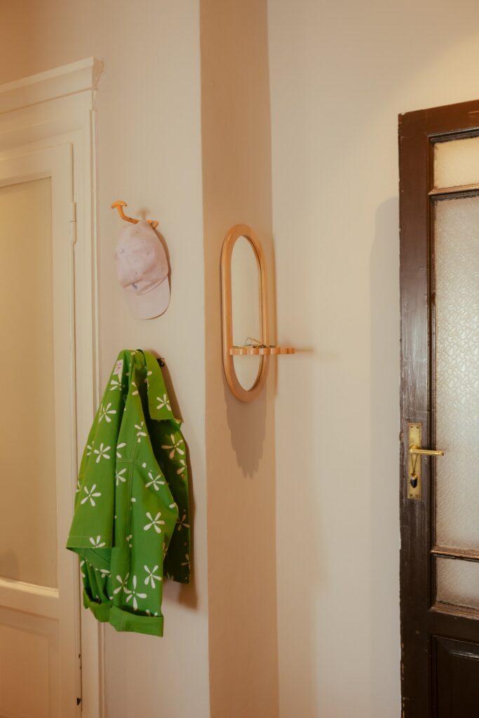 The couples Biscuit entryway mirror greets friends at the front door.