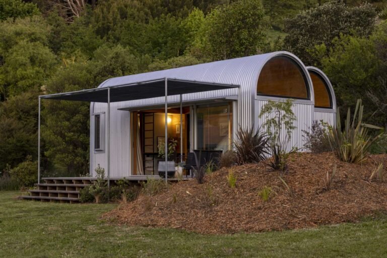 Corrugated Metal Covers The Barrel Shaped Roofs Of This Portable Home