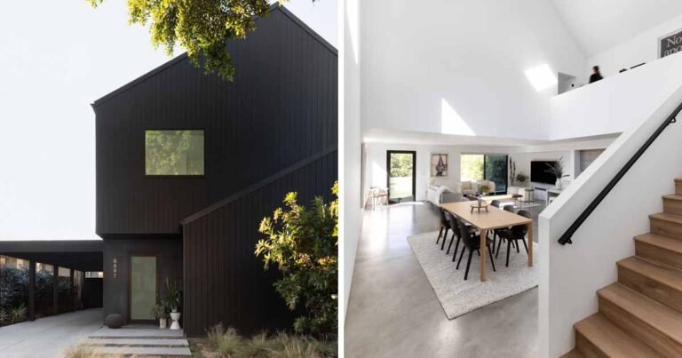 The Black Exterior Of This Barn-Inspired Home Is Contrasted With A White Interior