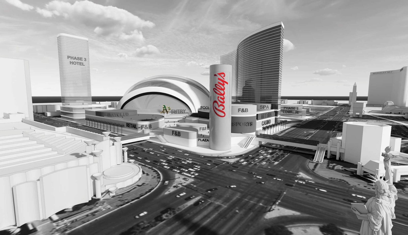 Bally’s has a plan to surround Oakland A’s Las Vegas stadium with hotels