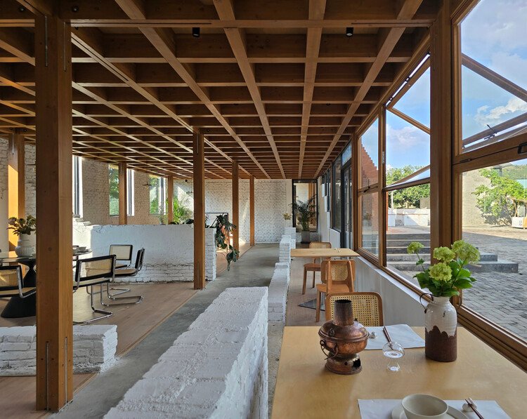 Construction Over Relics, A New Community Center of Lianhe Village / CLAB Architects - Interior Photography, Wood, Beam