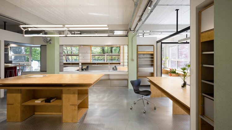 Health & Beauty Office Space / Shang Interior Architects - Interior Photography, Kitchen, Wood, Table, Lighting, Chair, Shelving