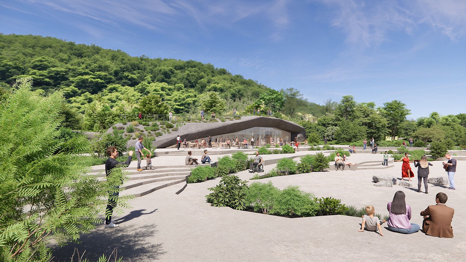 fractured stone forms shape tourist facilities by MVRDV on taiwan's southern coastline