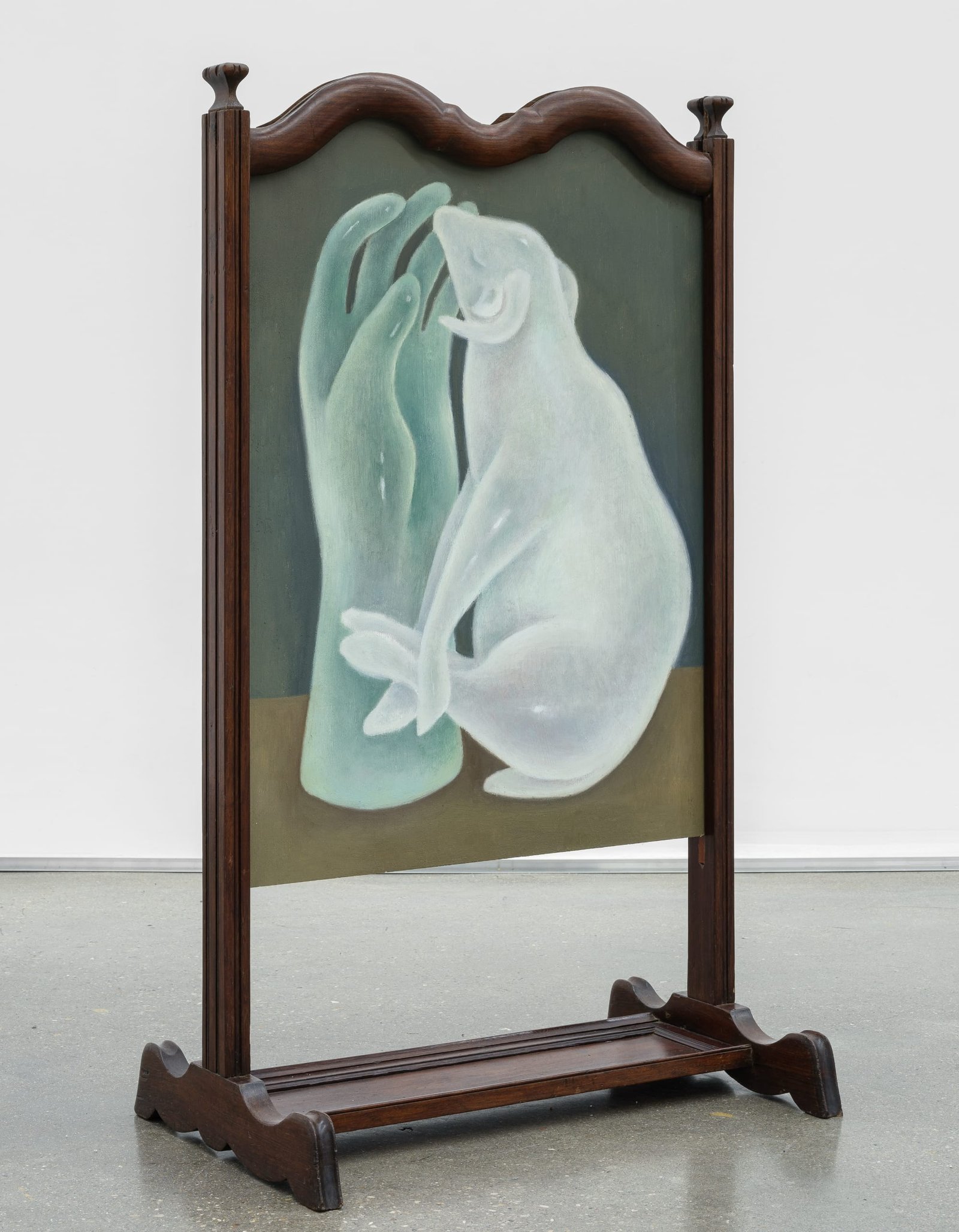 a painting of a hand and sheep on a panel in a wooden board by Shuo Hao