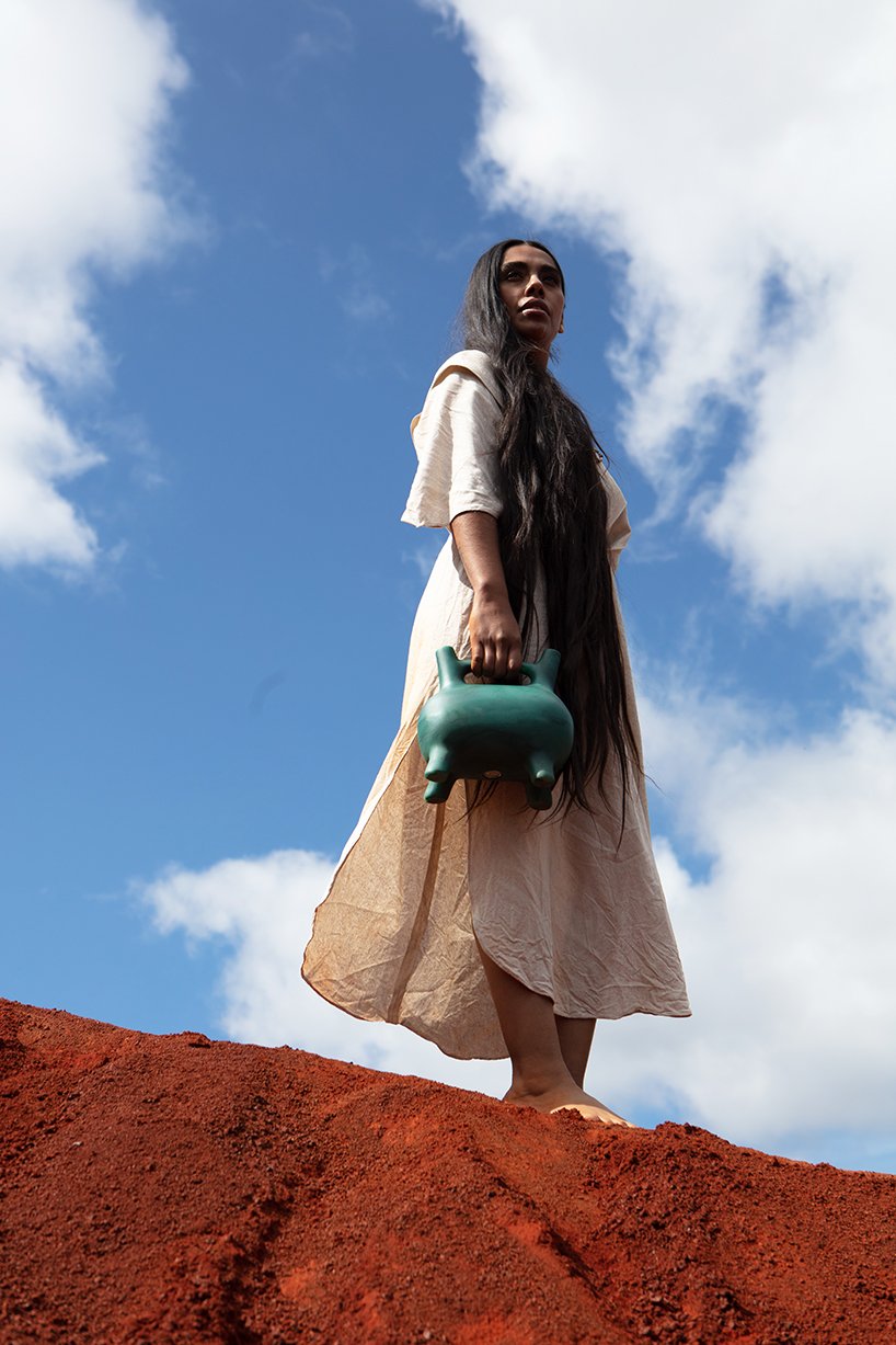 turquoise resin reimagines peruvian clay whistling vessels for vicús collection