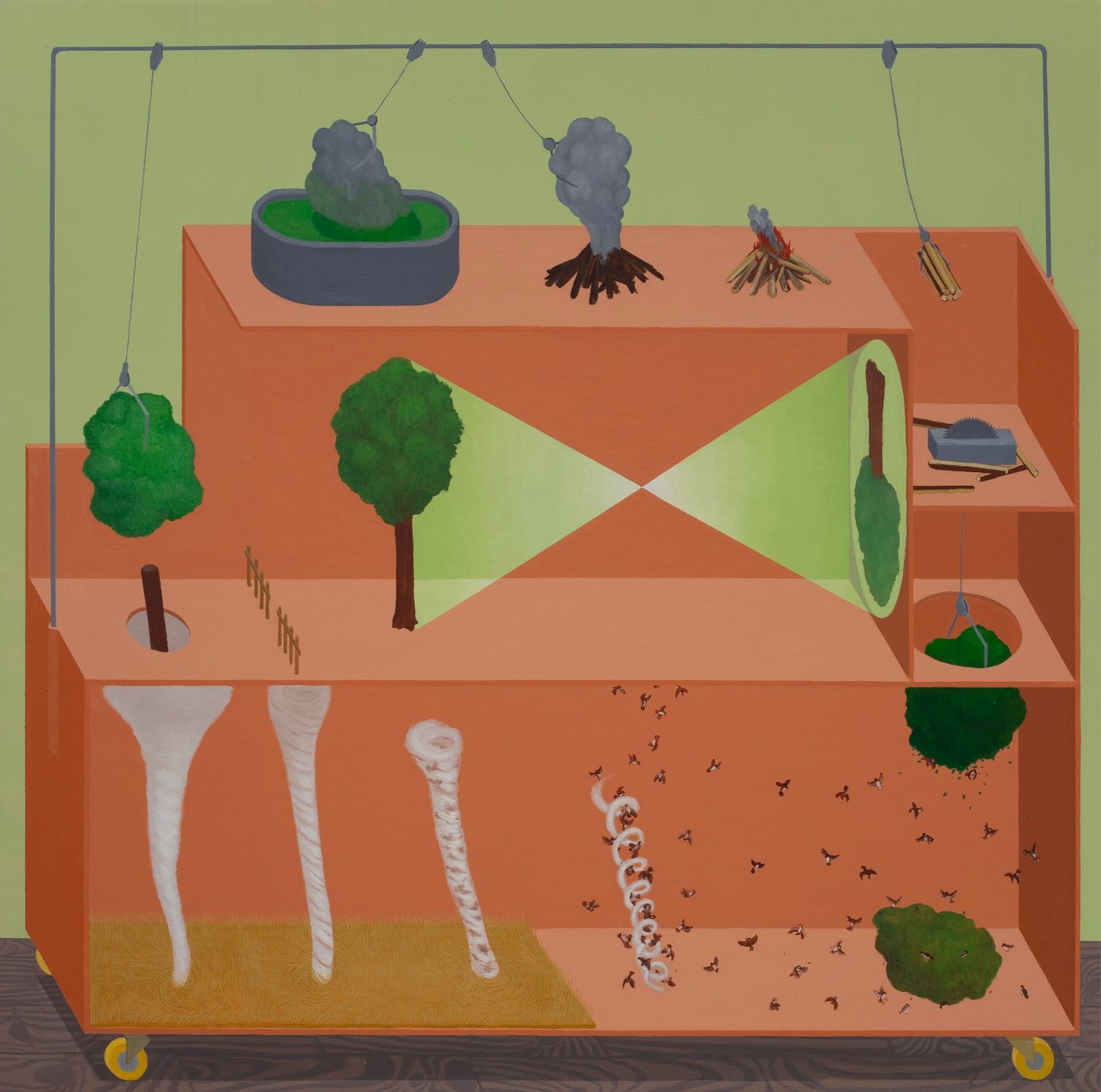 Oil painting titled Not So Still Life with a Visual System detailing surreal micro circuits and organic loops