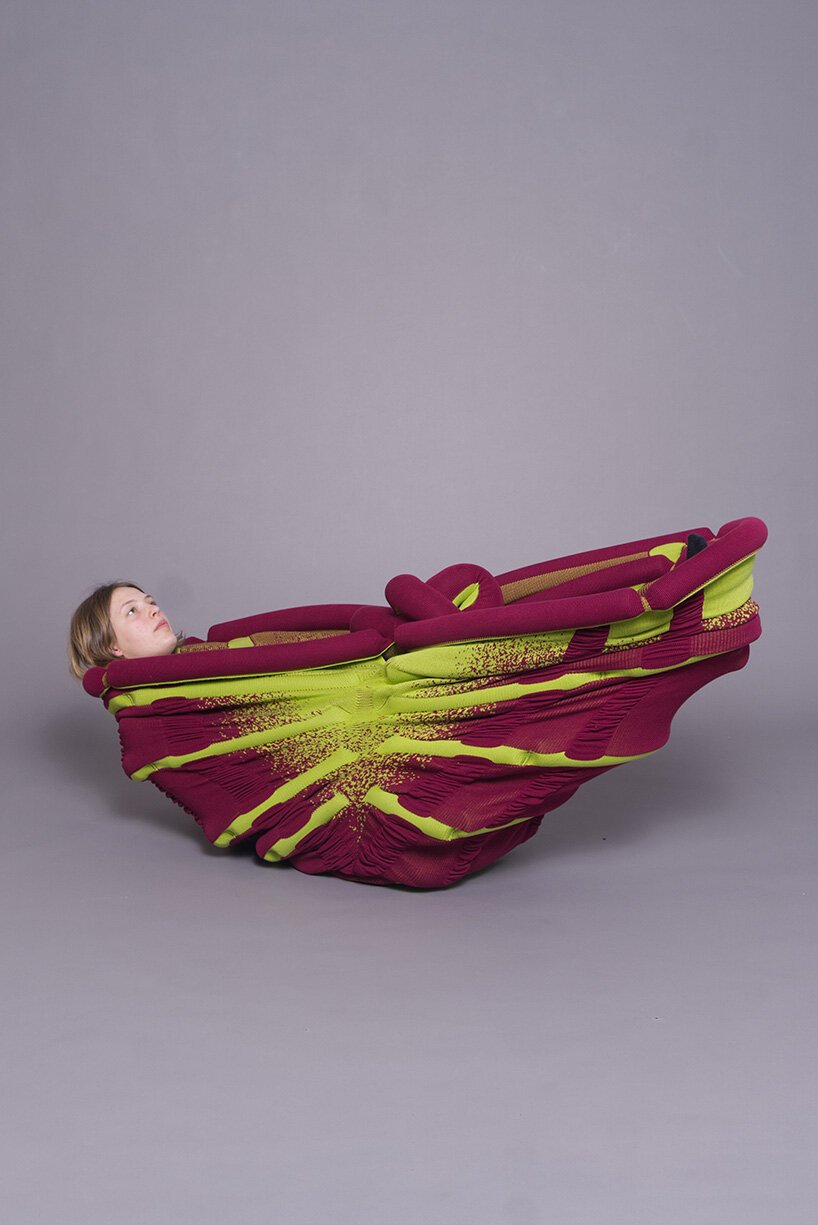 Flexible panels suspended to support a person resting inside the textile structure