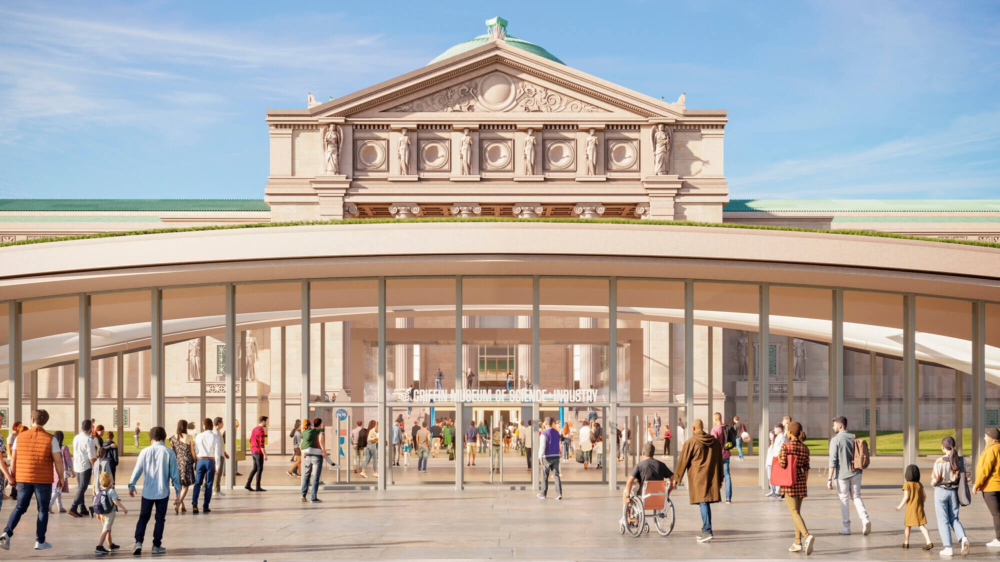 Rendering of the new Welcome Hall at Griffin Museum of Science and Industry in Chicago. Image: Alden Studios, courtesy RAMSA.